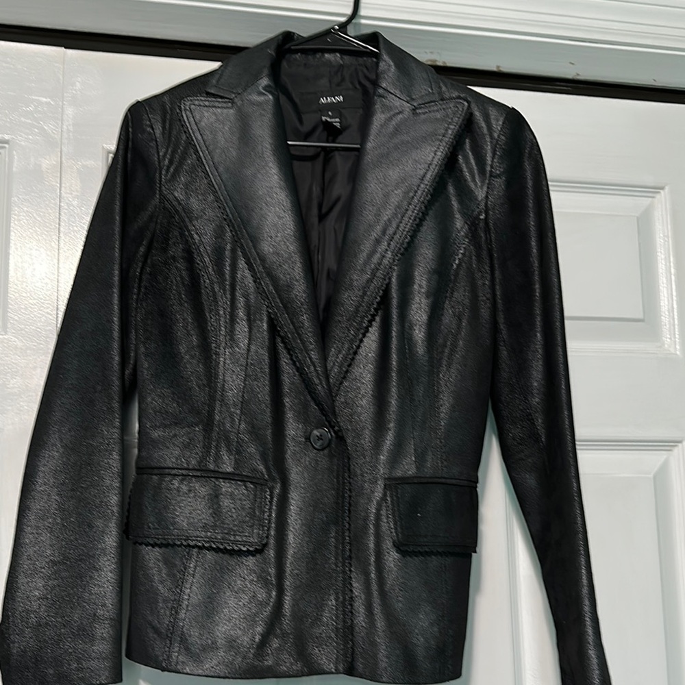 Alfani Genuine Leather Black Blazer Jacket